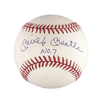 Mickey Mantle Single-Signed Baseball with No. 7 Inscription